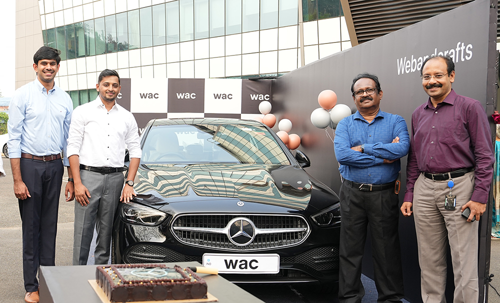 Webandcrafts, a leading global IT solution provider from Infopark, Koratty, Thrissur gifted the luxury car to Clint Antony, the chief creative officer of the firm. Photo: Special Arrangement. 